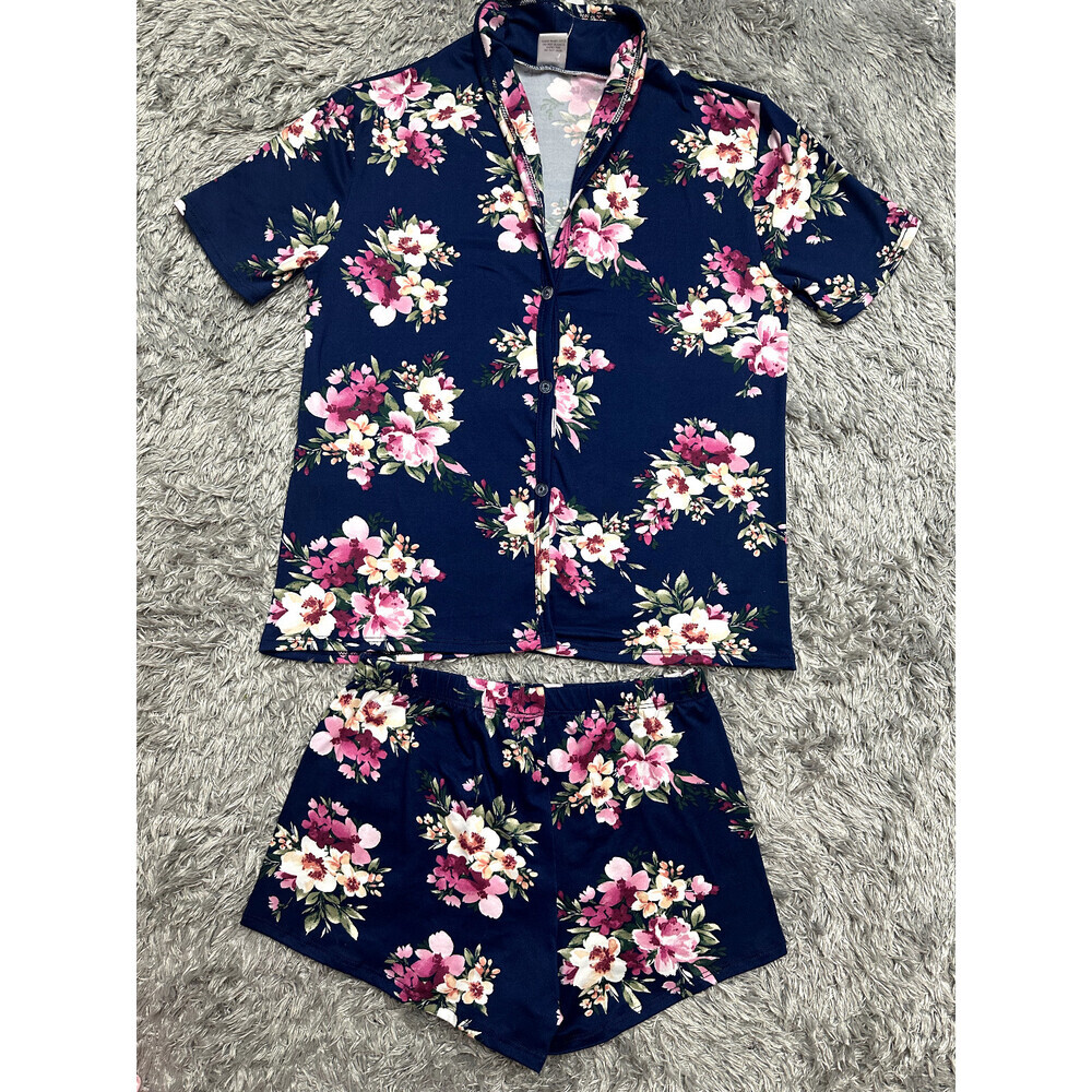 Cozy Rozy PJ V-Neck Shirt & Shorts 2-Piece Pyjama Set Floral Print Size XS USA